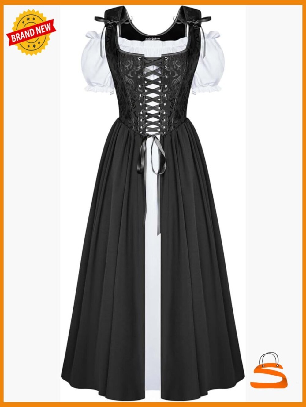 Renaissance Corset Dress with Puff Sleeves for Women Medieval Costume